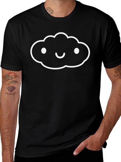Camiseta Negra Hombre - Diseño Nube Sonriente