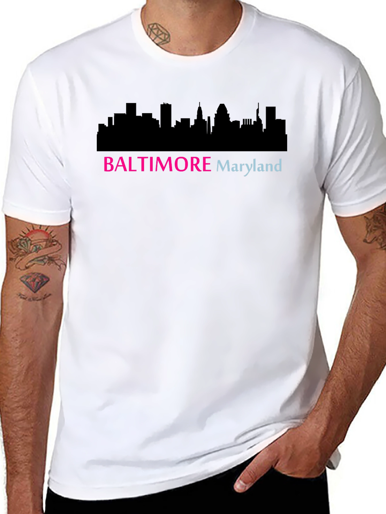 Camiseta Negra Baltimore Maryland Skyline Diseño Moderno