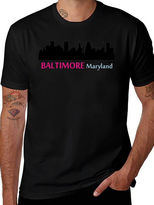 Camiseta Negra Baltimore Maryland Skyline Diseño Moderno