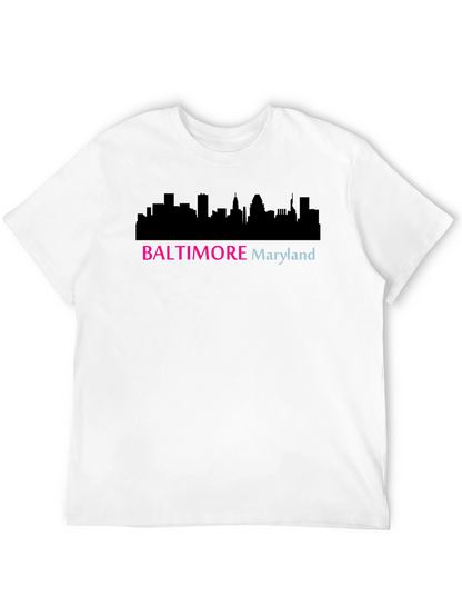 Camiseta Negra Baltimore Maryland Skyline Diseño Moderno