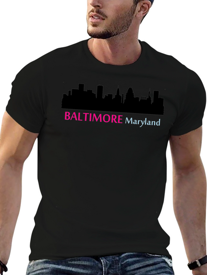 Camiseta Negra Baltimore Maryland Skyline Diseño Moderno