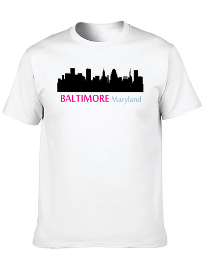 Camiseta Negra Baltimore Maryland Skyline Diseño Moderno