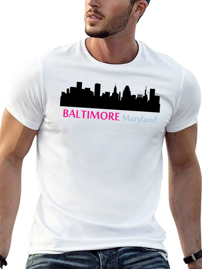 Camiseta Negra Baltimore Maryland Skyline Diseño Moderno