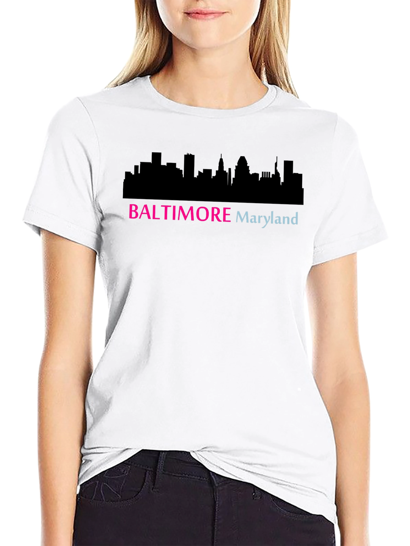 Camiseta Negra Baltimore Maryland Skyline Diseño Moderno