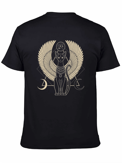 Camiseta Negra con Diseño Egipcio de Gato Alado