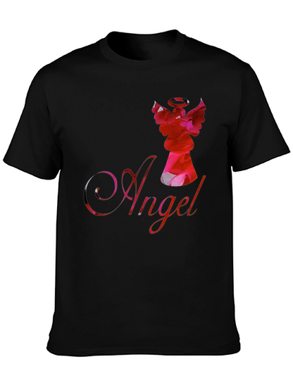 Camiseta Negra con Diseño de Ángel Floral