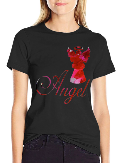 Camiseta Negra con Diseño de Ángel Floral