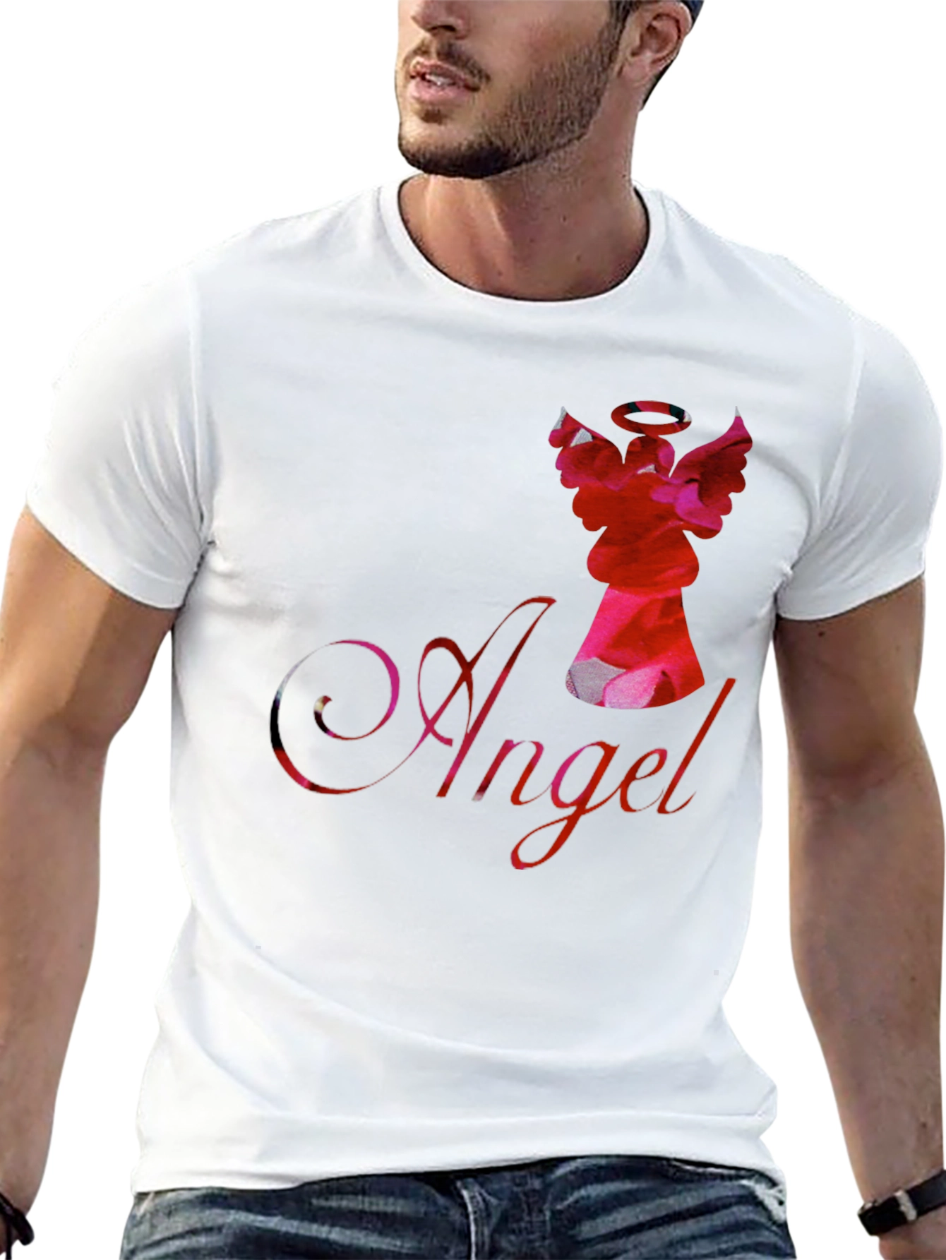 Camiseta Negra con Diseño de Ángel Floral