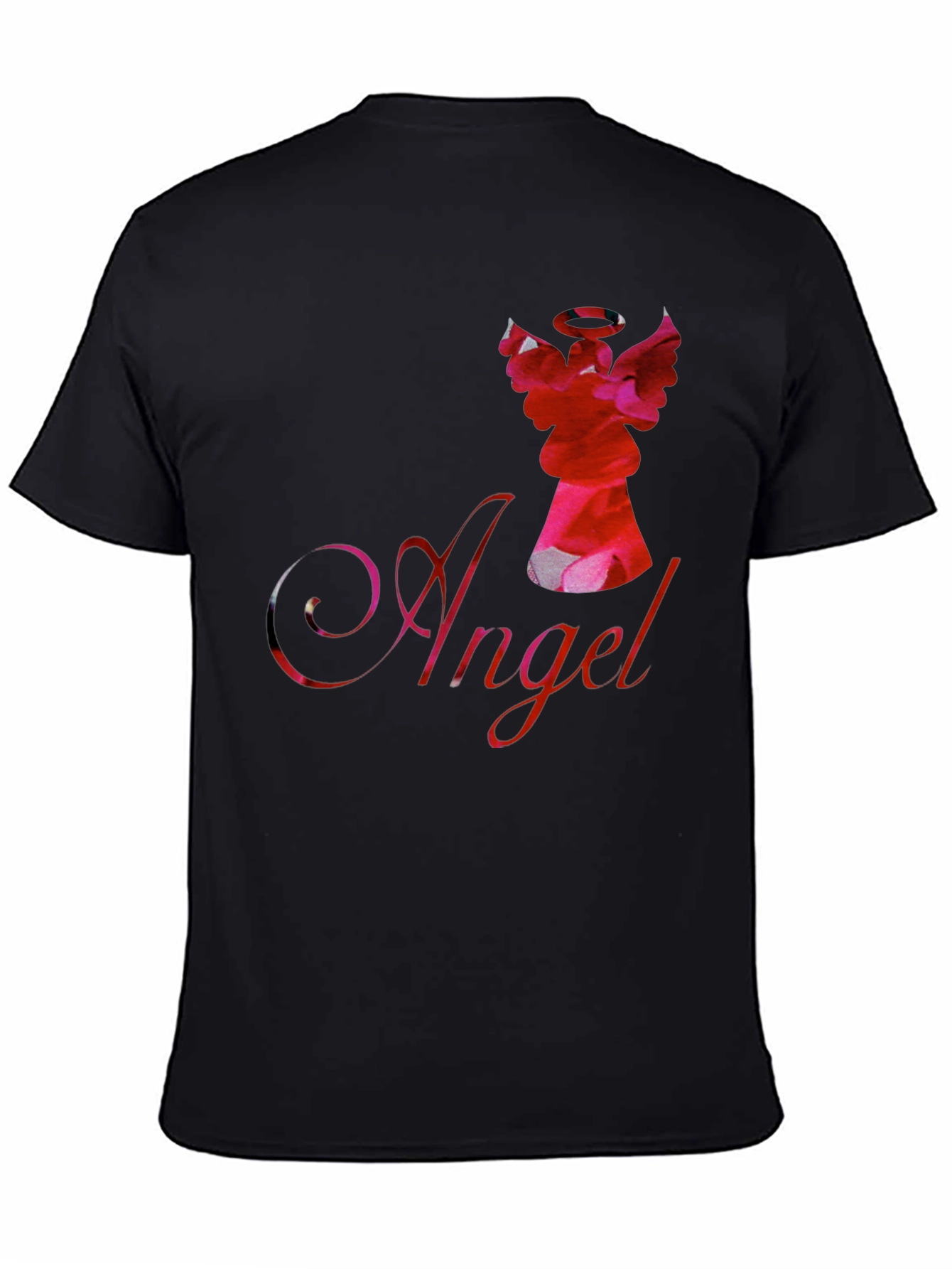 Camiseta Negra con Diseño de Ángel Floral