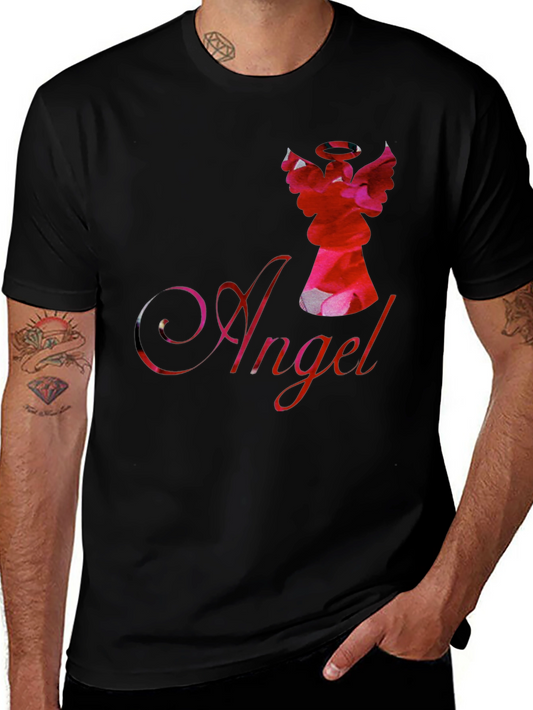 Camiseta Negra con Diseño de Ángel Floral