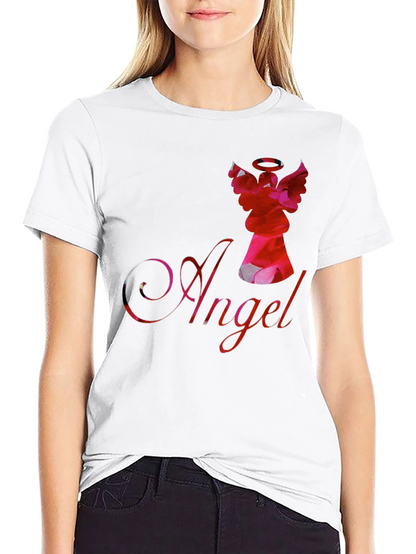 Camiseta Negra con Diseño de Ángel Floral