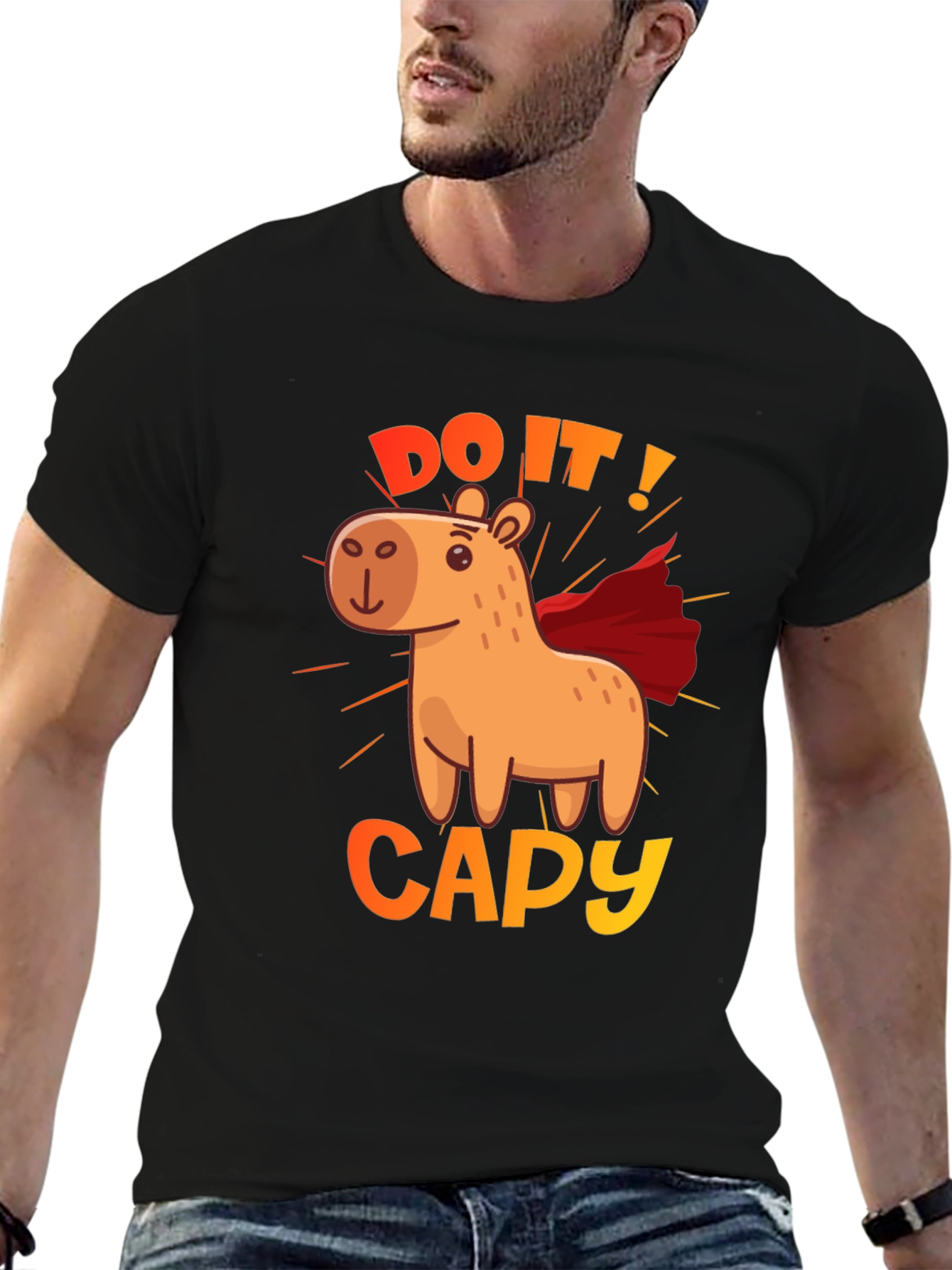 Camiseta Negra Do It! Capy de Superhéroe