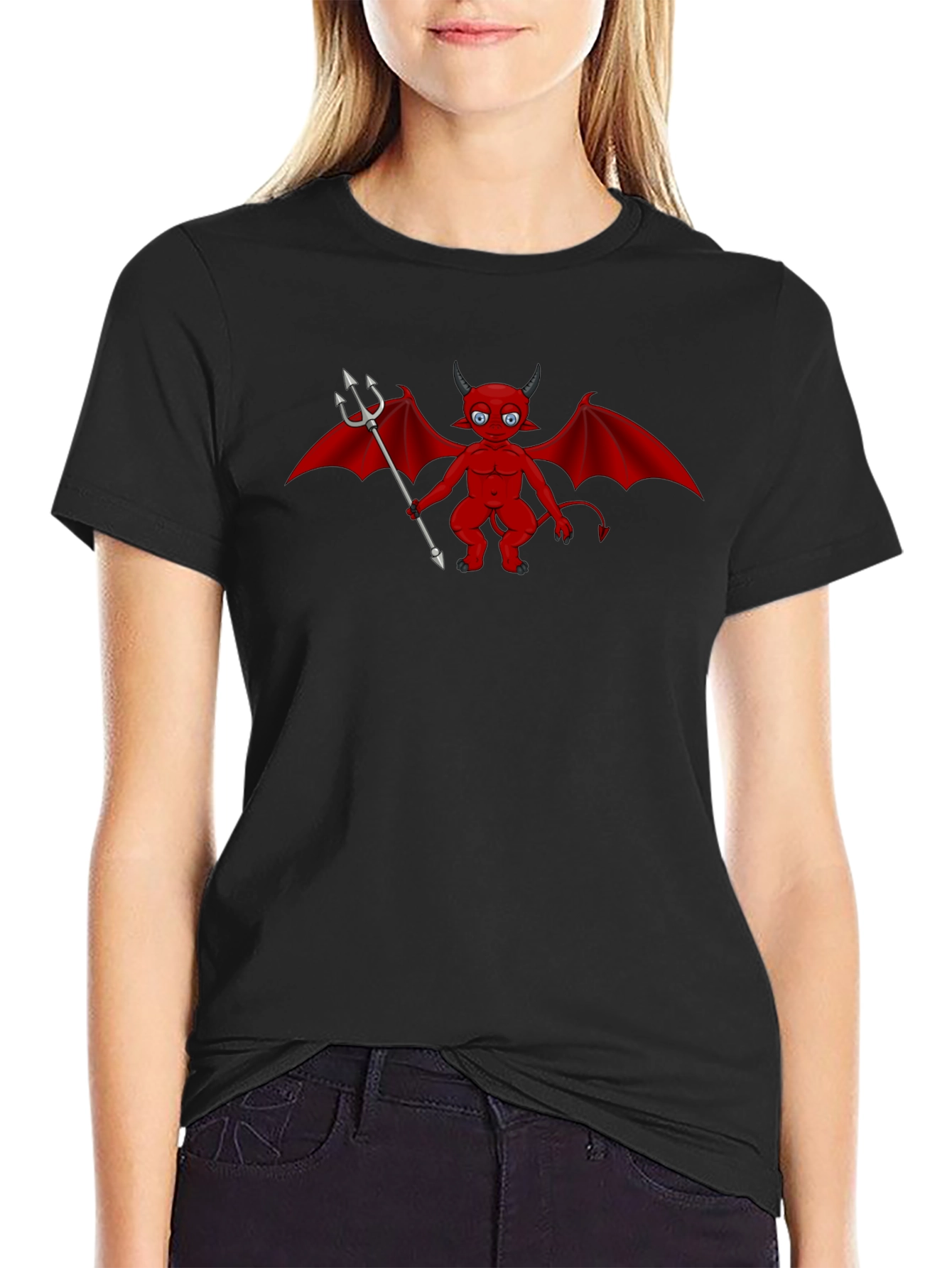 Camiseta Negra con Diseño Diablo Rojo