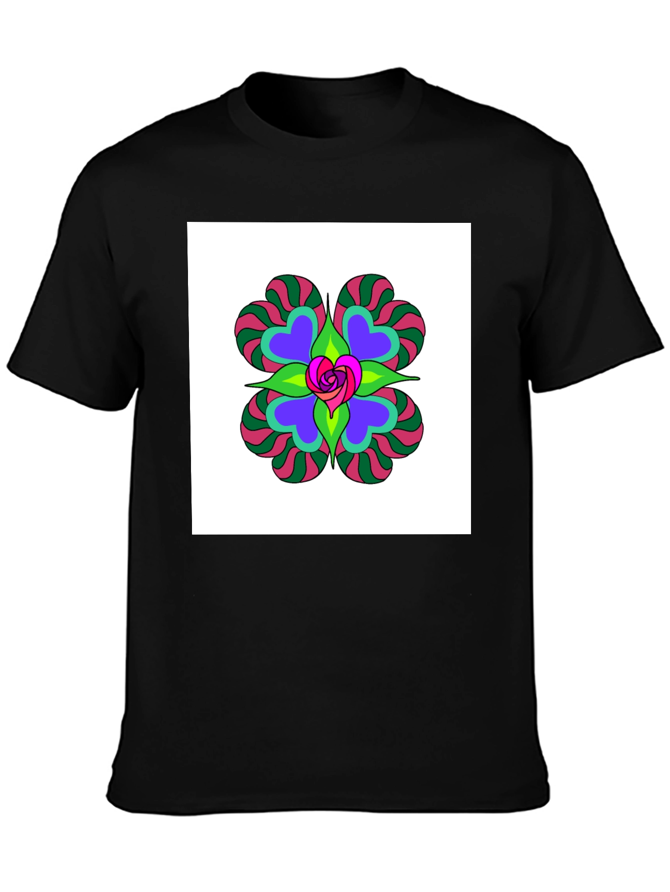 Camiseta Negra con Diseño Floral Psicodélico