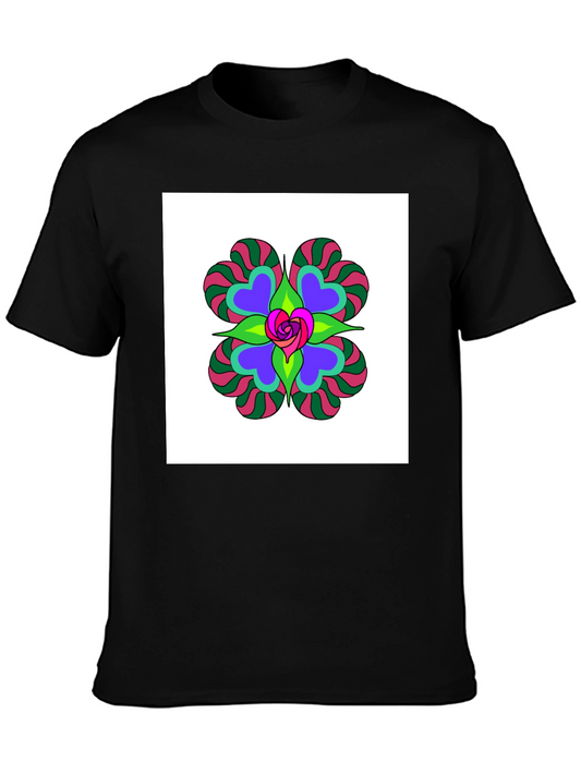 Camiseta Negra con Diseño Floral Psicodélico