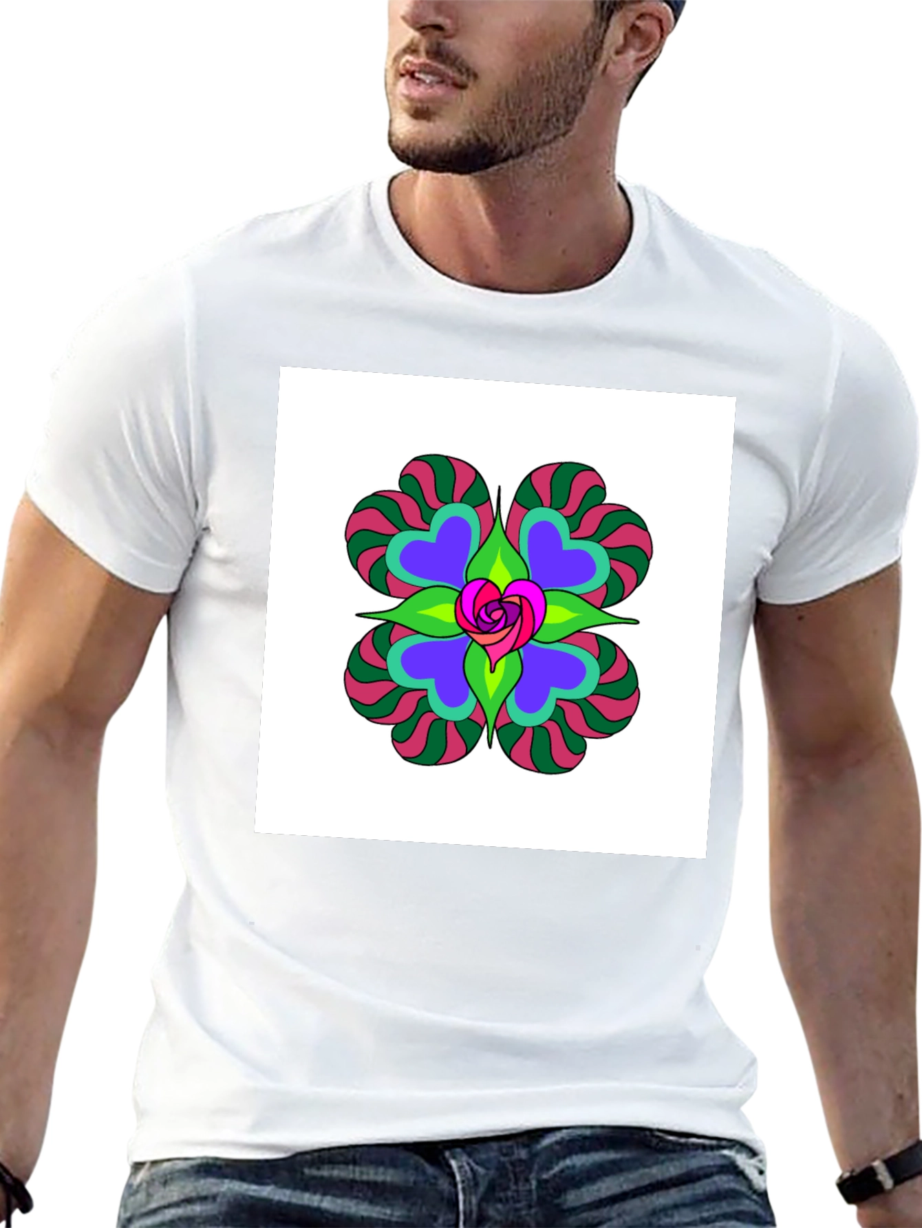 Camiseta Negra con Diseño Floral Psicodélico