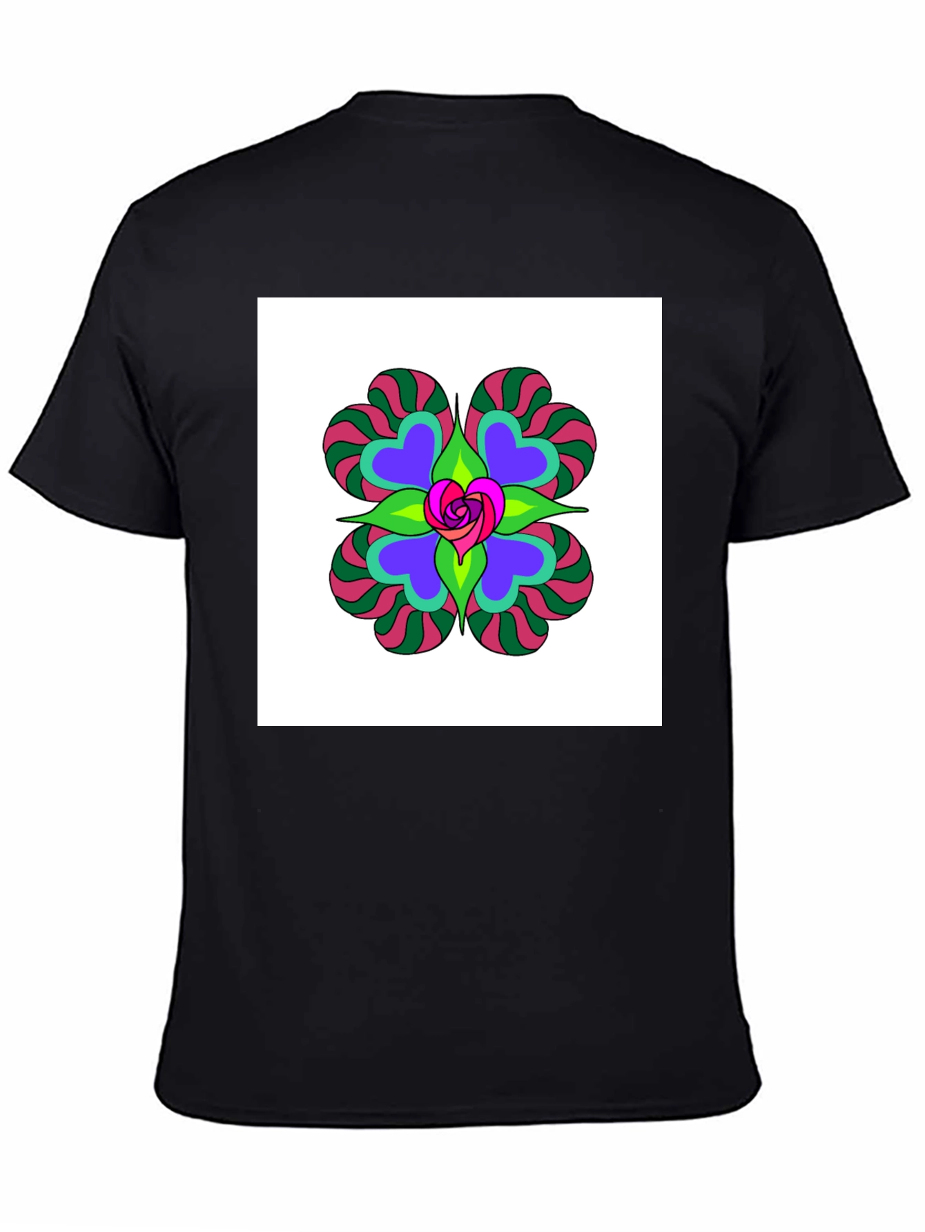 Camiseta Negra con Diseño Floral Psicodélico