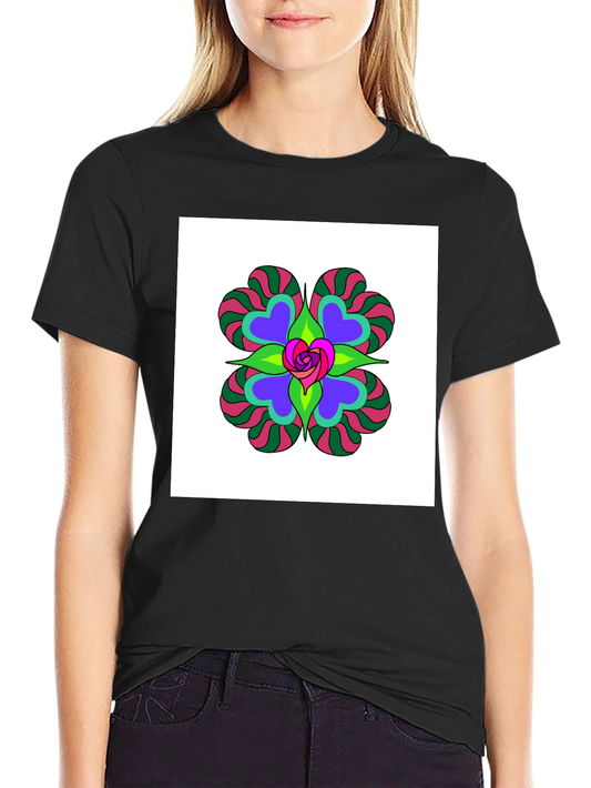 Camiseta Negra con Diseño Floral Psicodélico
