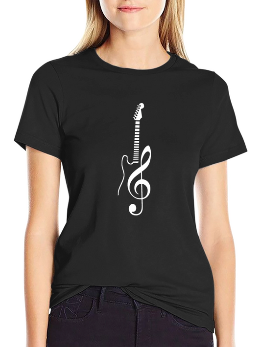 Camiseta Negra con Diseño de Guitarra y Clave de Sol