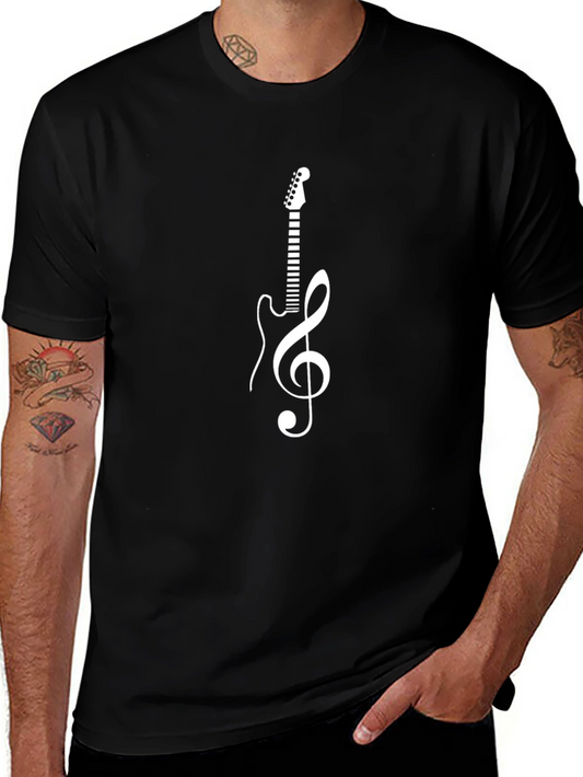 Camiseta Negra con Diseño de Guitarra y Clave de Sol