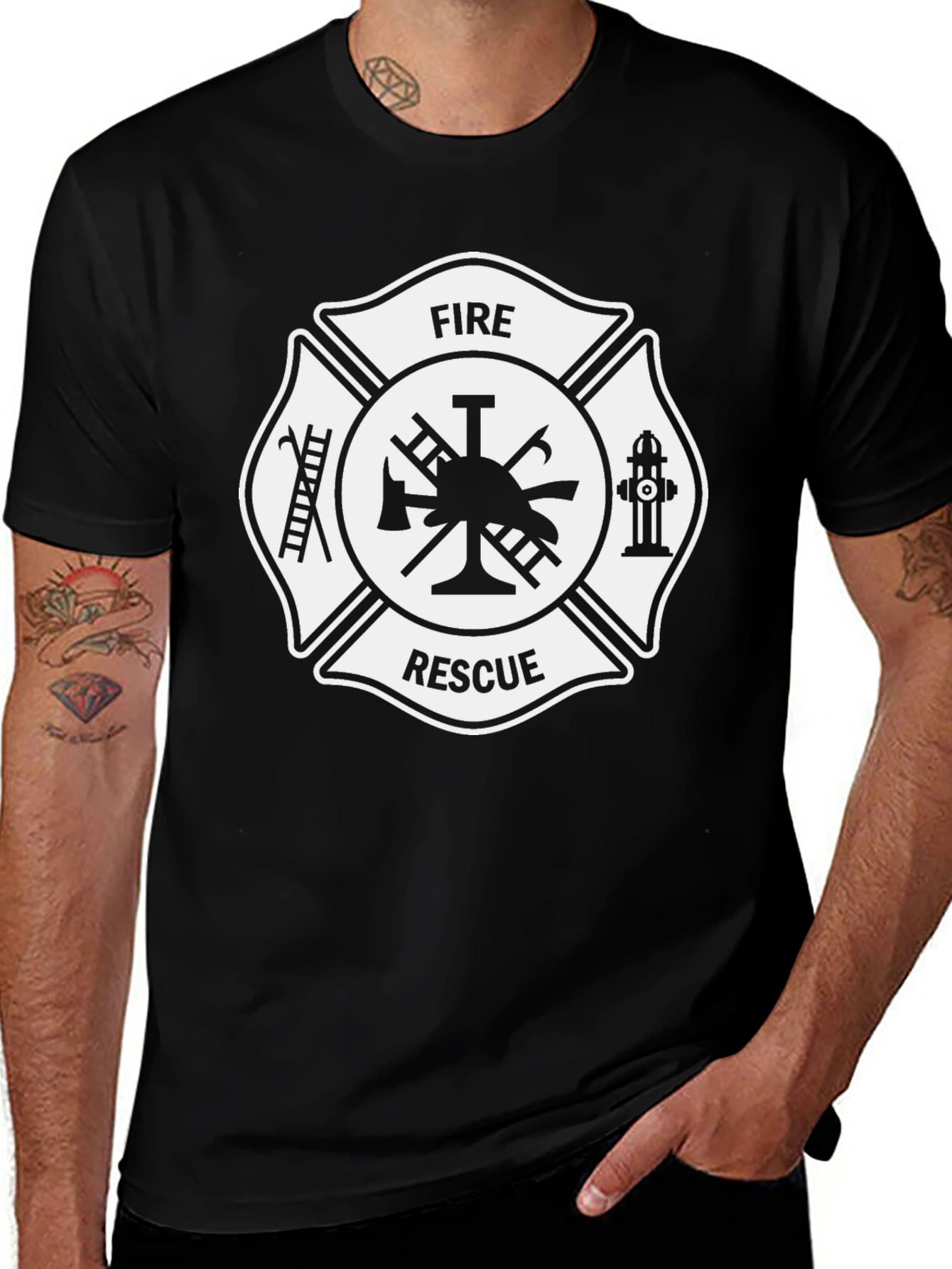 Camiseta Negra Bomberos Rescate