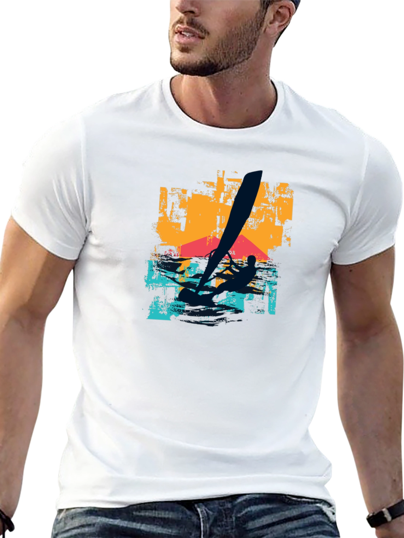 Camiseta Negra Estampada de Windsurf para Hombre