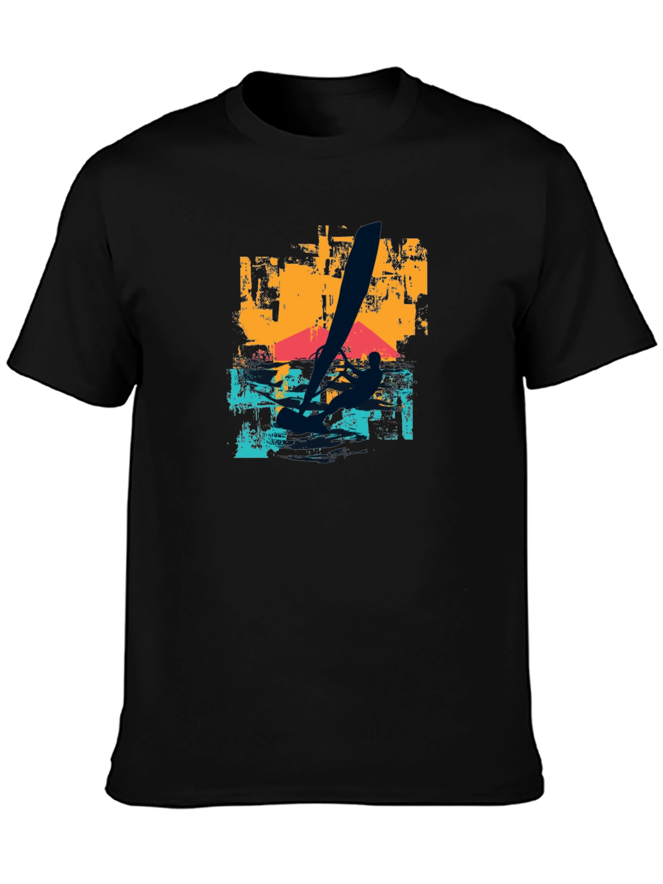 Camiseta Negra Estampada de Windsurf para Hombre