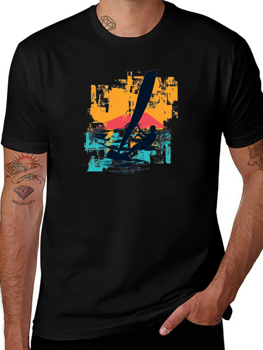 Camiseta Negra Estampada de Windsurf para Hombre