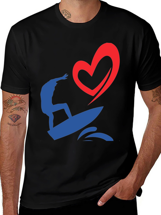 Camiseta Negra con Diseño de Surf y Corazón