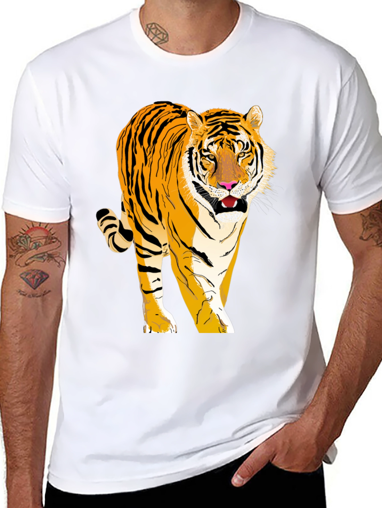 Camiseta Negra con Tigre Impreso para Hombre