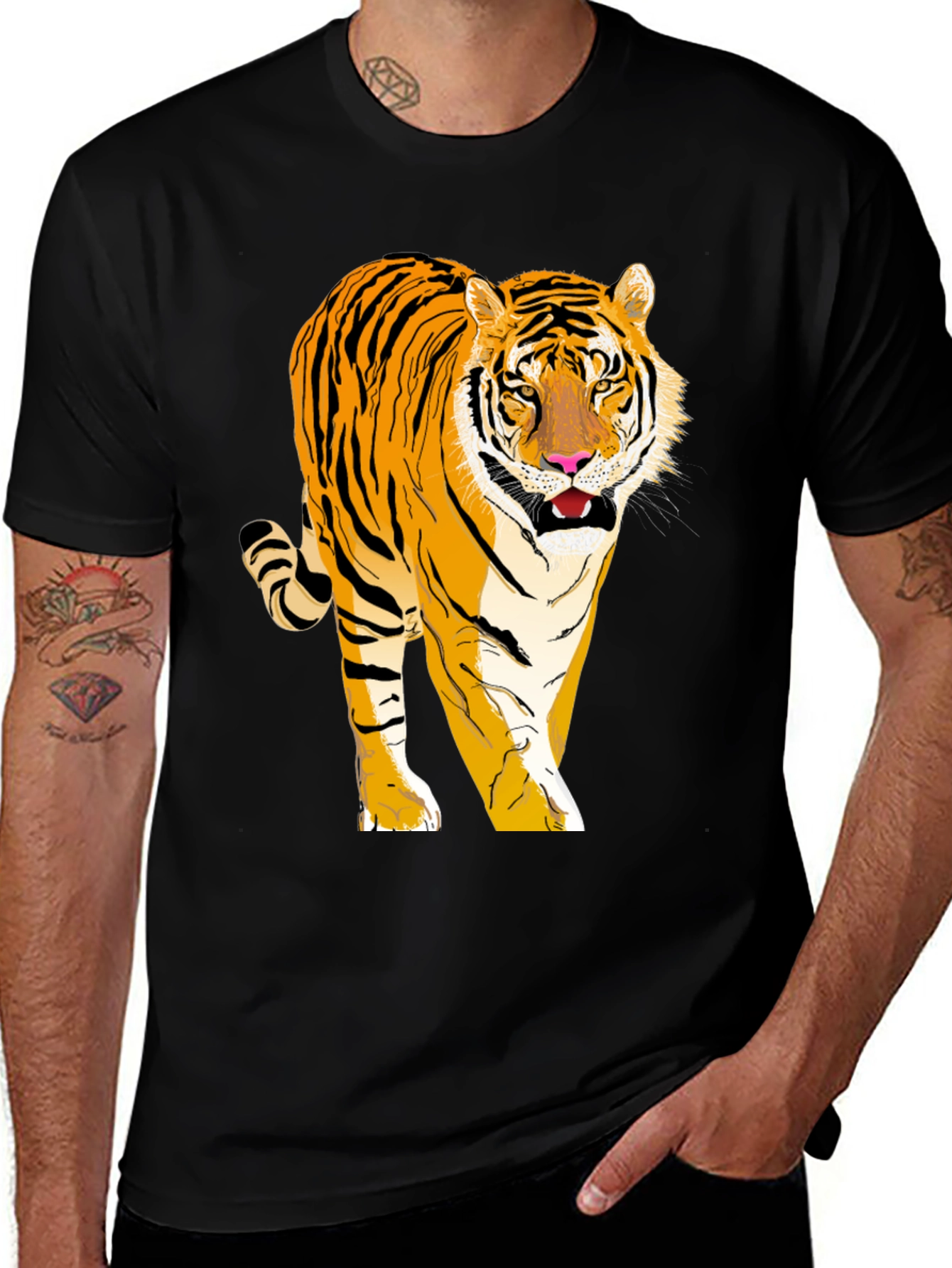 Camiseta Negra con Tigre Impreso para Hombre