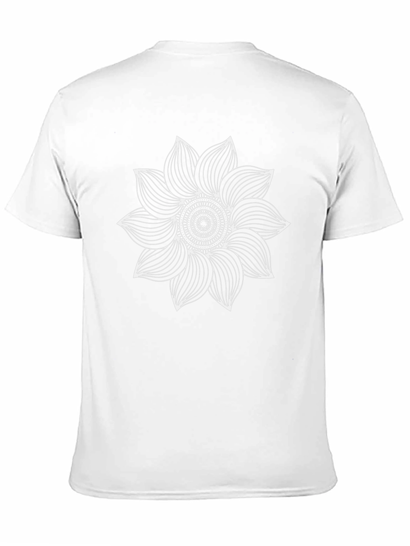 Camiseta Negra con Mandala Floral Blanca para Hombre