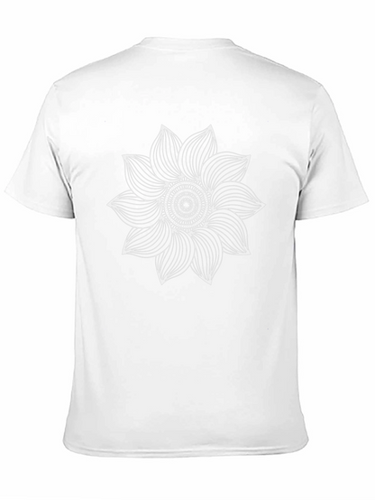 Camiseta Negra con Mandala Floral Blanca para Hombre