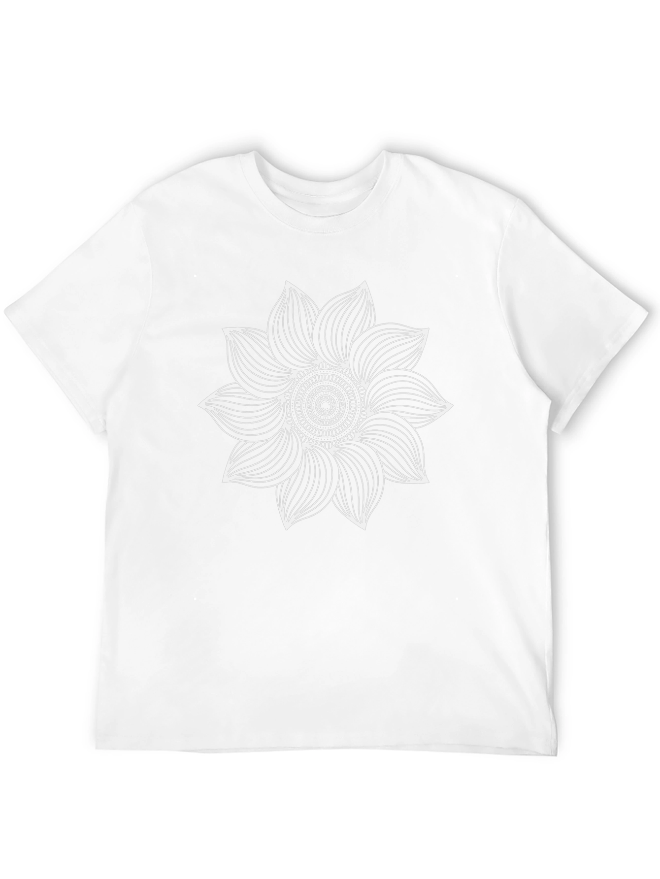 Camiseta Negra con Mandala Floral Blanca para Hombre