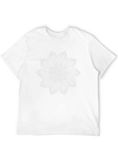 Camiseta Negra con Mandala Floral Blanca para Hombre