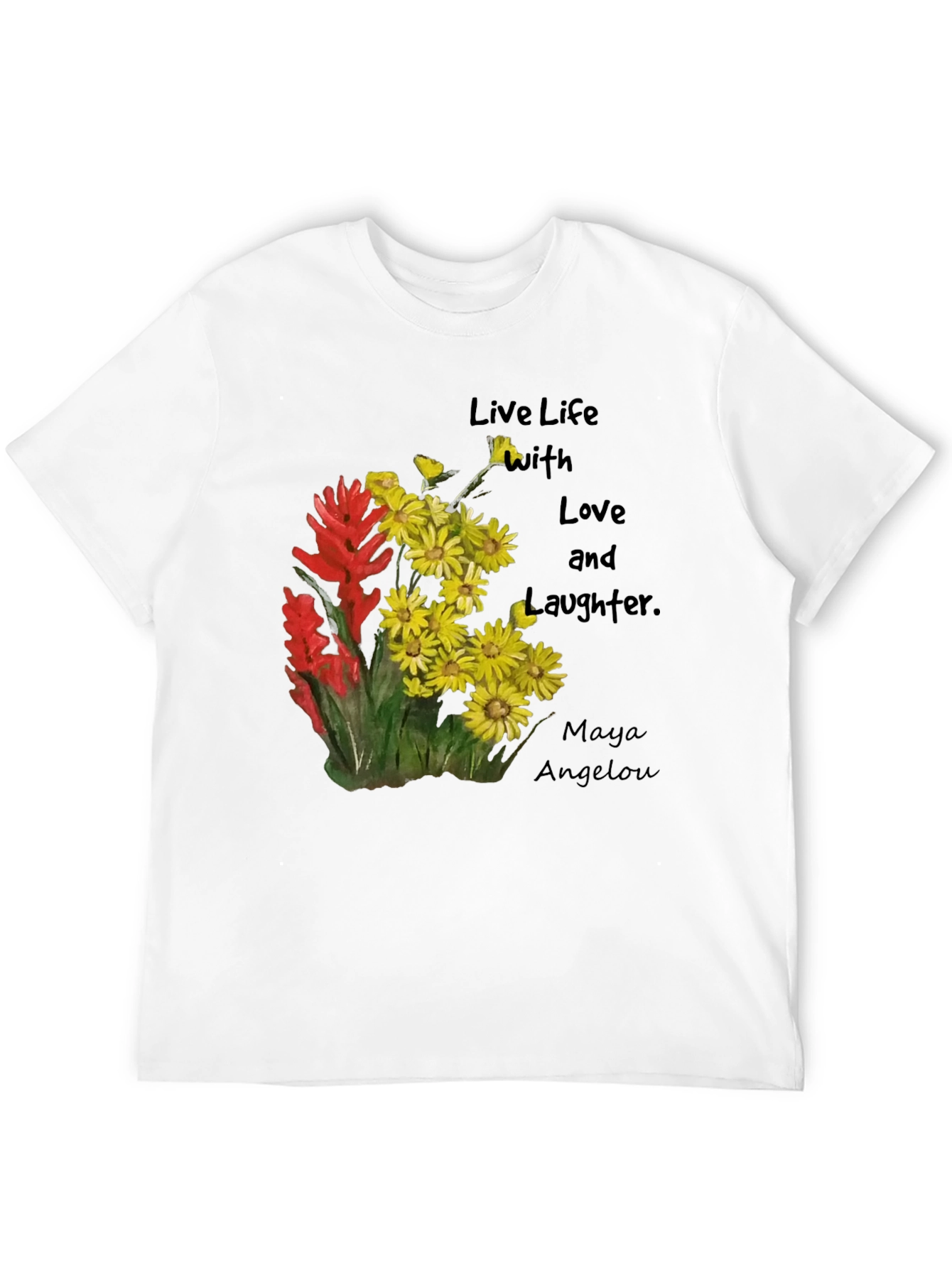 Camiseta Negra con Flores y Frase Inspiradora