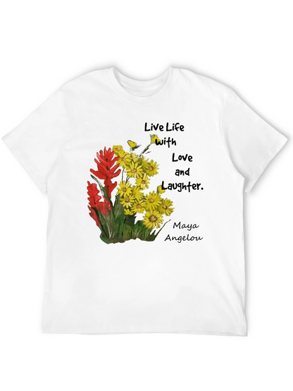 Camiseta Negra con Flores y Frase Inspiradora