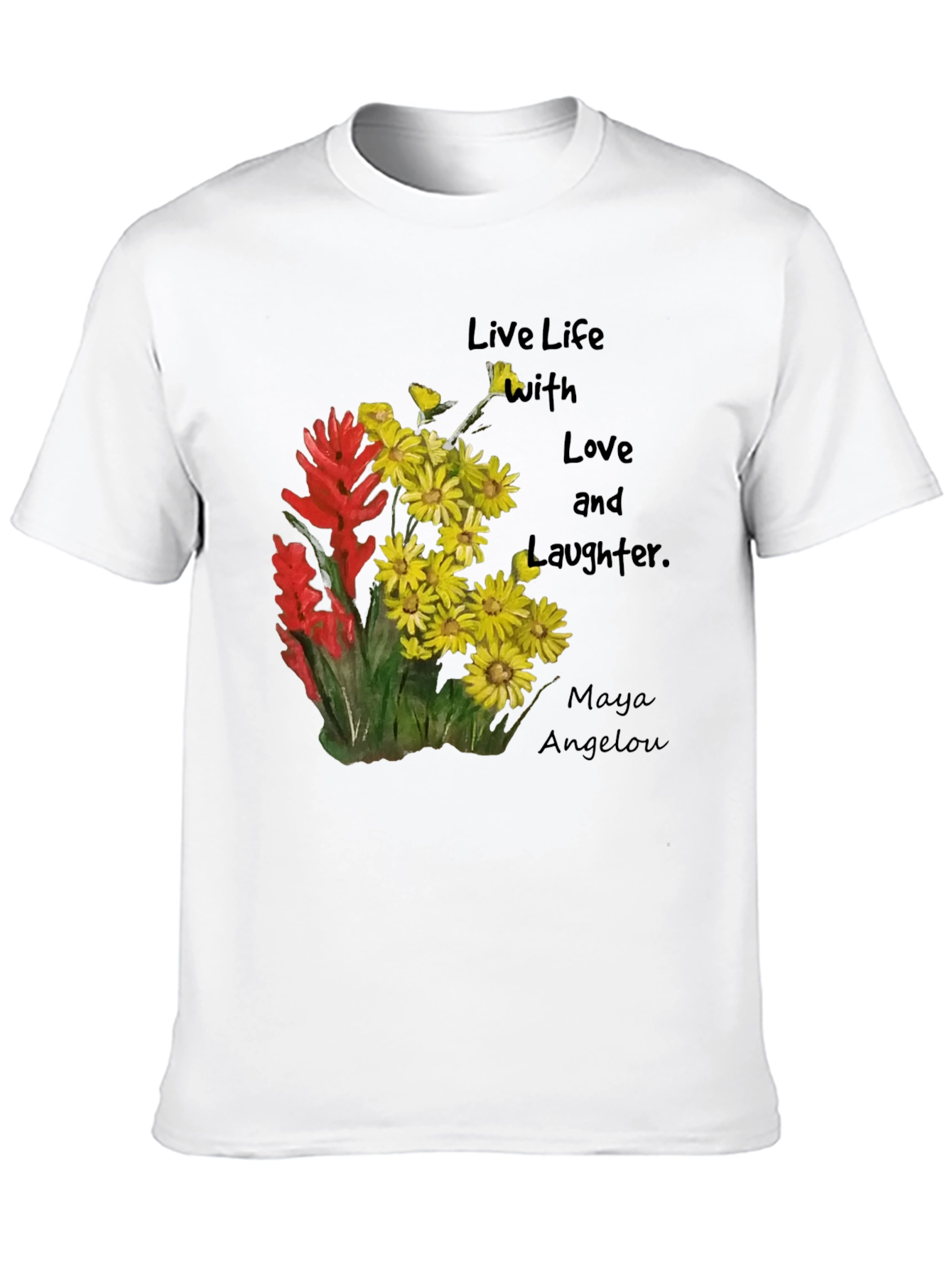 Camiseta Negra con Flores y Frase Inspiradora