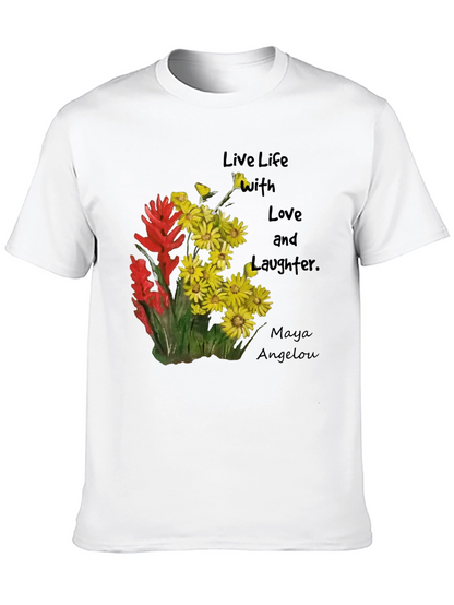 Camiseta Negra con Flores y Frase Inspiradora