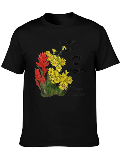 Camiseta Negra con Flores y Frase Inspiradora