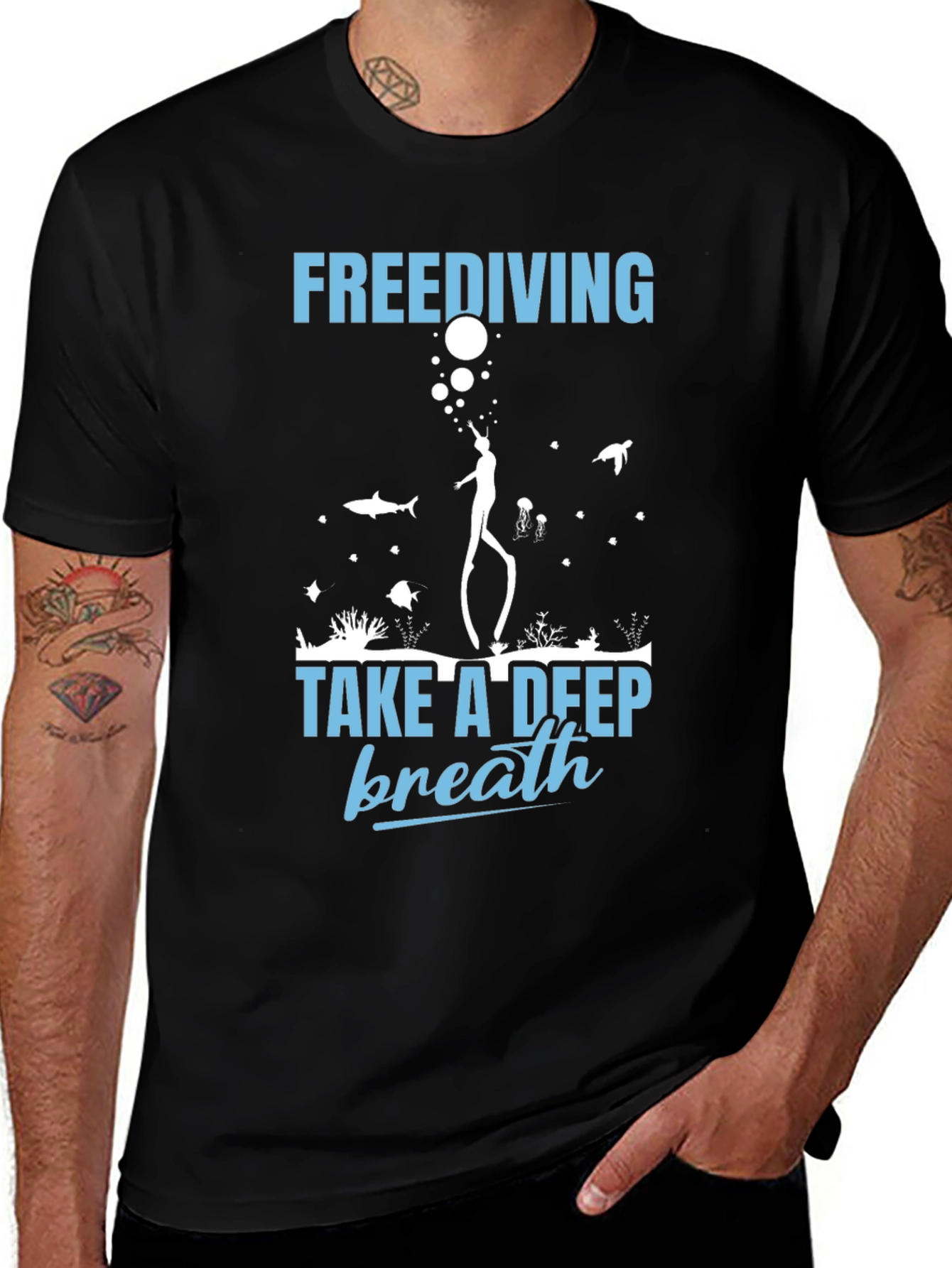 Camiseta Negra de Buceo Libre - Respira Profundo