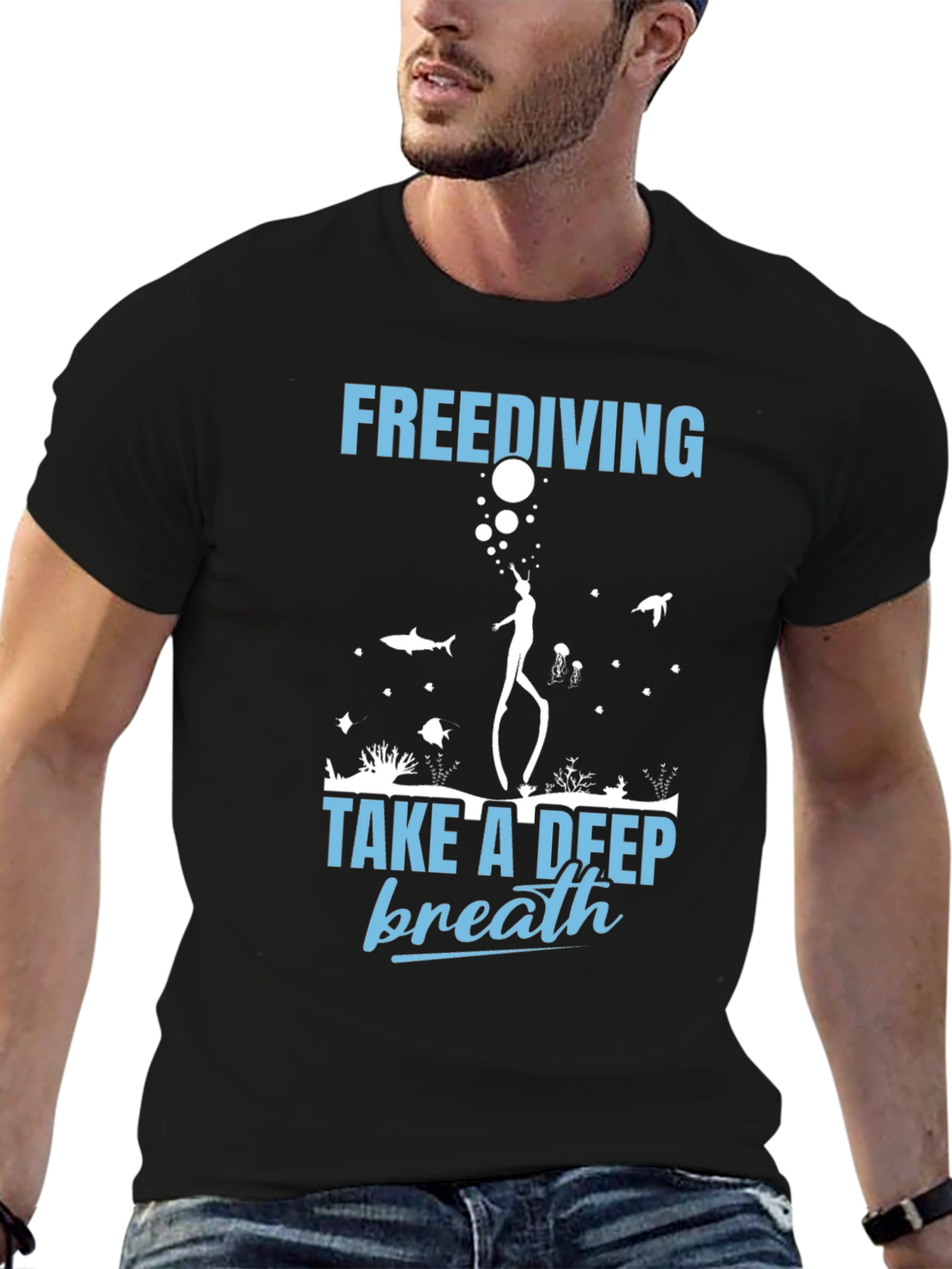 Camiseta Negra de Buceo Libre - Respira Profundo