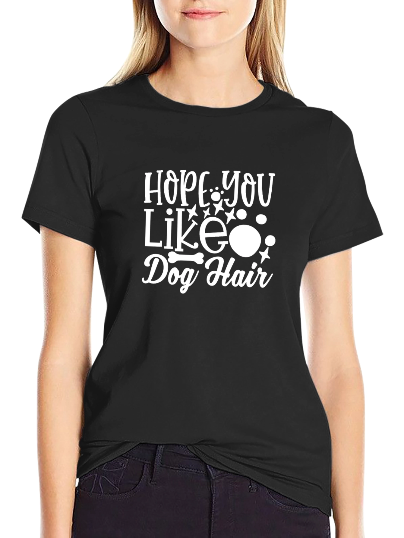 Camiseta Negra con Estampado Hope You Like Dog Hair