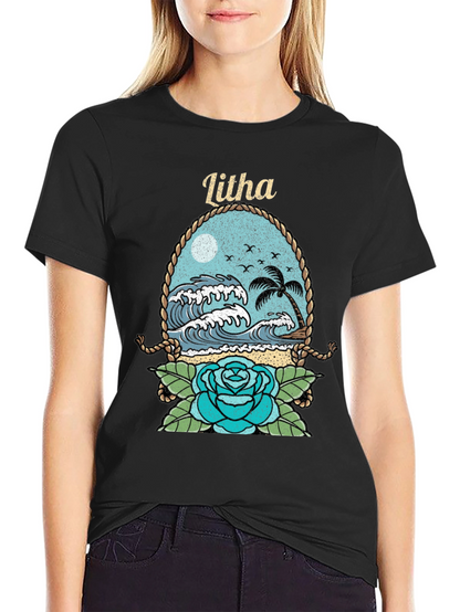 Camiseta Negra con Diseño de Playa Litha