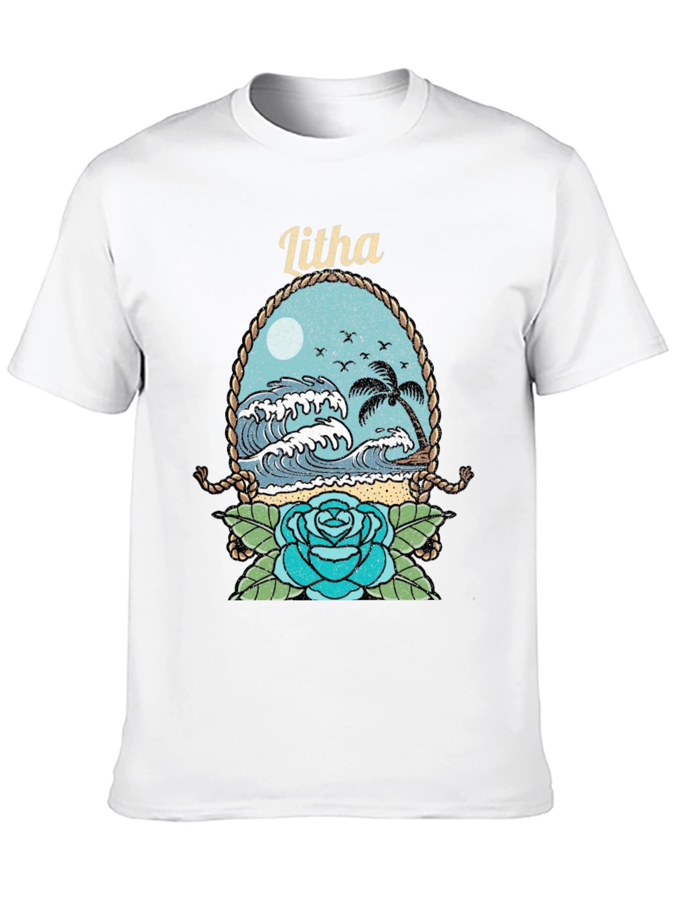 Camiseta Negra con Diseño de Playa Litha