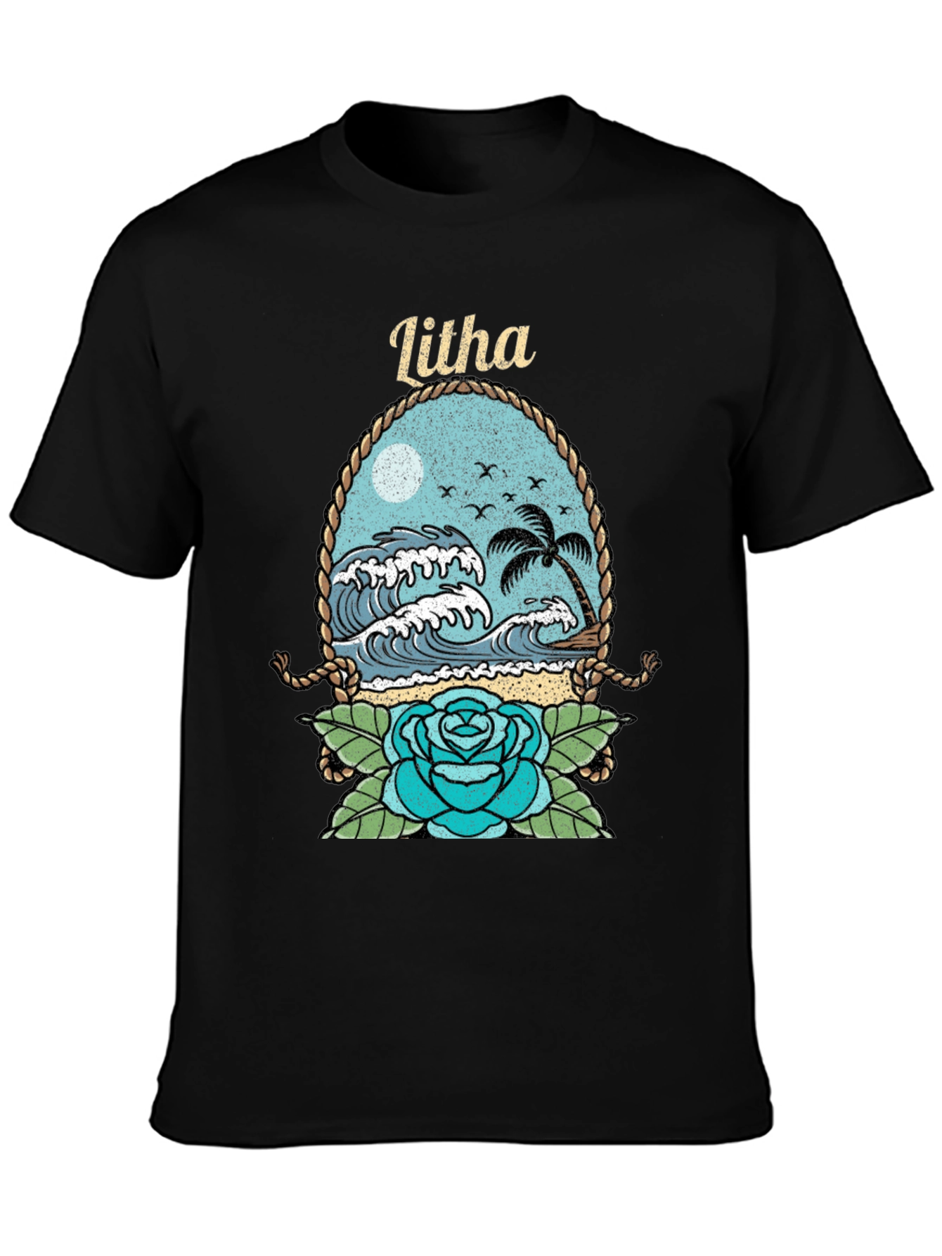 Camiseta Negra con Diseño de Playa Litha