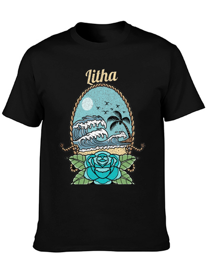 Camiseta Negra con Diseño de Playa Litha
