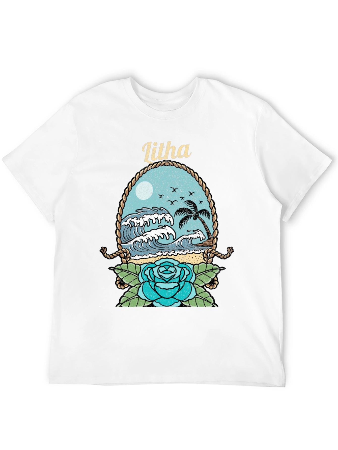 Camiseta Negra con Diseño de Playa Litha