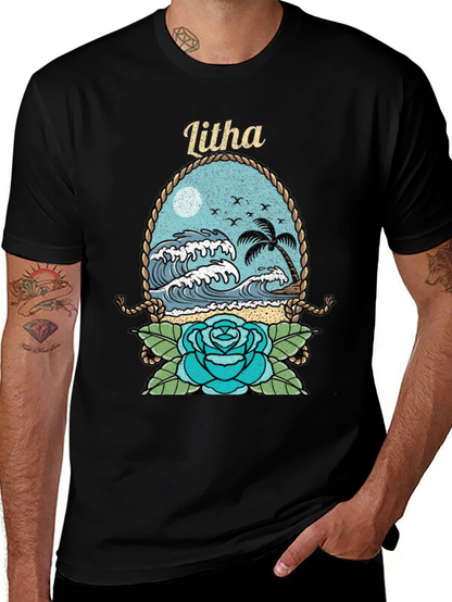 Camiseta Negra con Diseño de Playa Litha