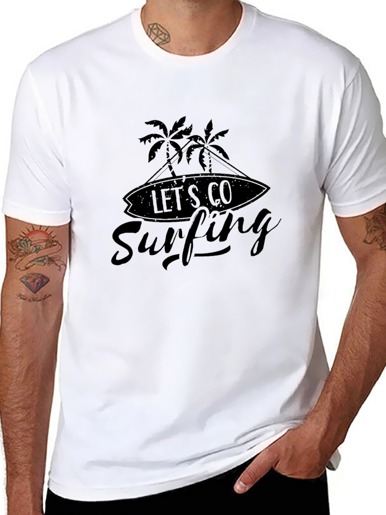 Camiseta Negra Lets Go Surfing para Hombre